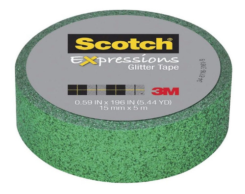 Cinta Scotch Washi Tape Expressions Glitter Verde 5 Metros