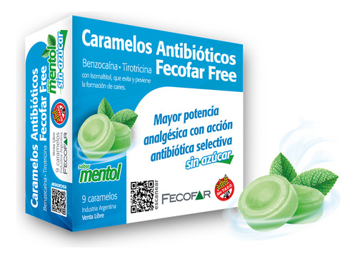 Caramelos Antibioticos Fecofar Free 20,7 Mg/1,04 Mg 9 Caramelos sabor mentol