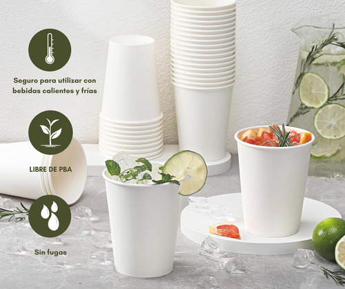 100 Vasos Papel Encerado Blanco 12oz