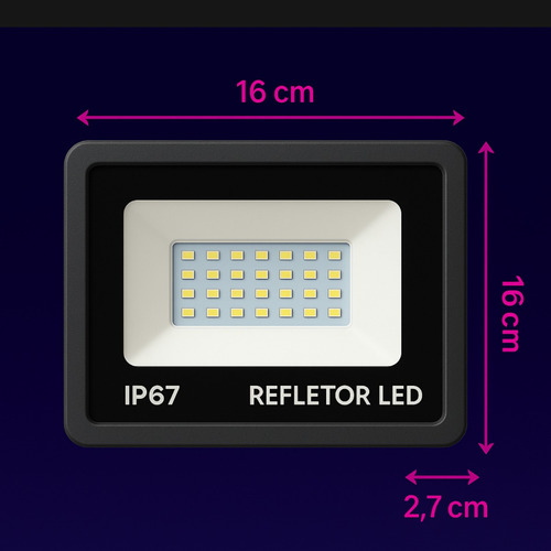Kit 1 Refletor Led 300w Holofote Externo Potente Preto Branco-frio