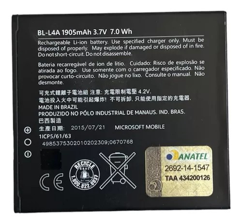 Flex Carga Bateria Nokia Lumia 535 Rm-1090 Bl-l4a Original
