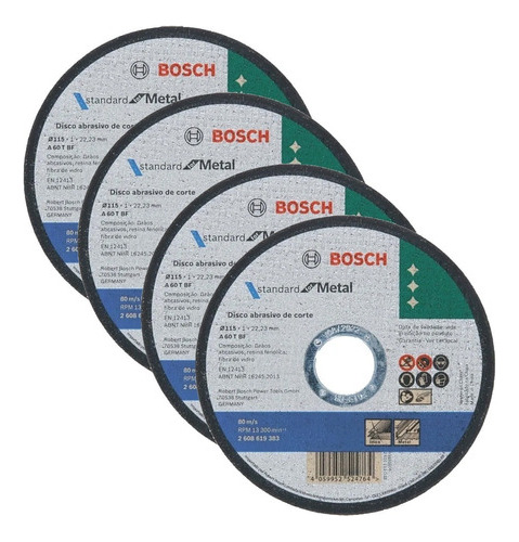 4 Discos De Corte Bosch Metal 115x1,0mm Recto Amoladora Mm