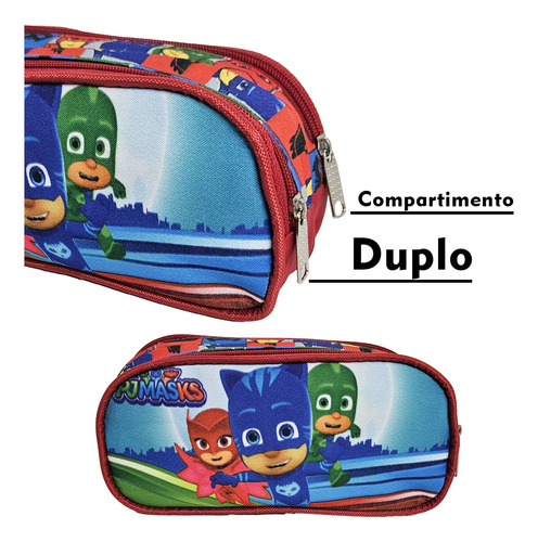 Kit Mochila Escolar Com Rodinhas, Pjmasks, Lancheira Estojo Vermelho Pj Masks