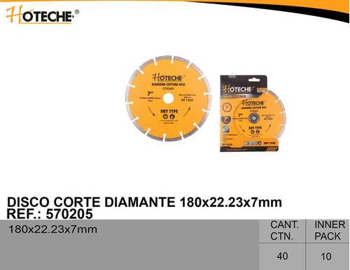 Disco Corte Diamante 180x22.23x7mm (7  Segmentado)- Hoteche