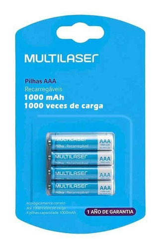 Pilas Recargables Aaa Multilaser 1000 Mah X 4 Unidades