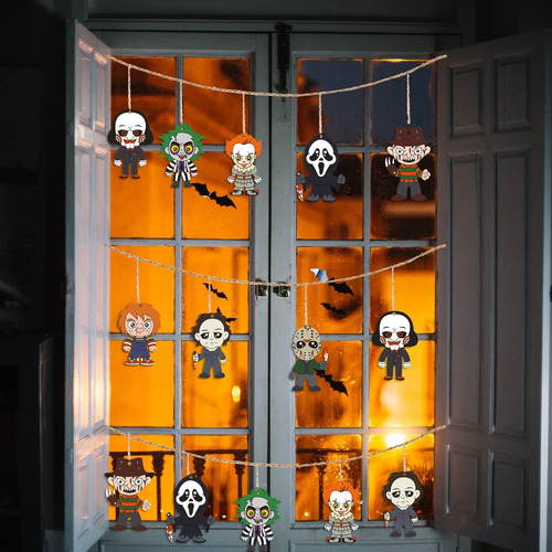24 Pcs Halloween Adornos Colgantes Madera Película De Terror