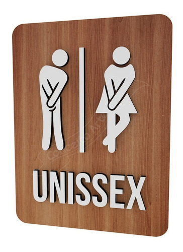 Imagem 2 de 2 de Placa Indicativa Sinalização Banheiro Mdf Unissex Masc/fem