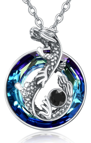 Kingwhyte Collar De Dragón S925 Collar De Cristal De Plata E