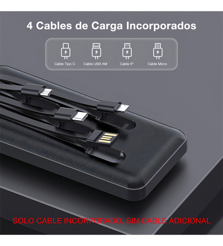 Power Bank Batería Portátil 10000mah Con 4 Cables 1hora