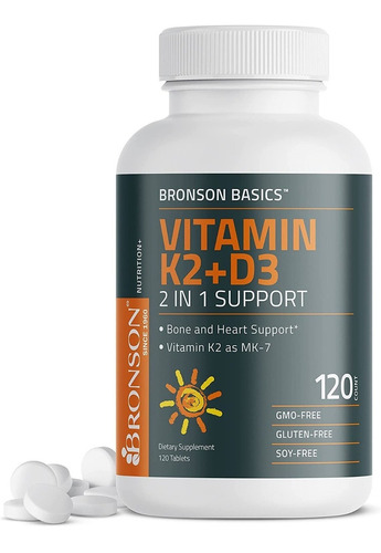 Bronson - Vitamin K2 (mk7) 90 Mcg + D3 5000iu X 120 Tabs Sabor Neutro