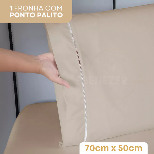 Jogo De Cama Solteiro 2 Peças 400 Fios Ponto Palito Toque Suave C/ Elástico Caqui