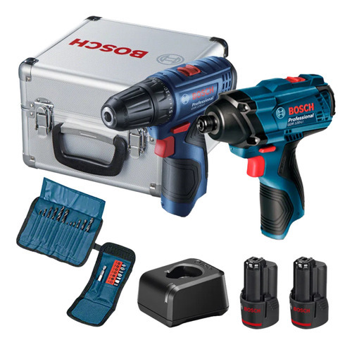 Kit Maleta Furadeira Gsr120li + Chave Impacto Gdr120li Bosch Cor Azul 110v/220v