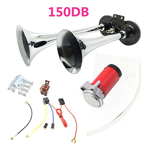 Bocina Coche 12v 150db Cromada Zinc Doble Trompeta Con