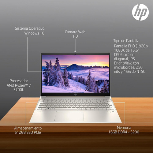 Imagen 7 de 7 de Laptop Hp Pavilion Amd R7 16gb 512gb Win 10 Home 15-eh1021la