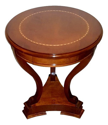Mesa Lateral Redonda Pata Leon Con Marqueteria Y Cajon Rauli