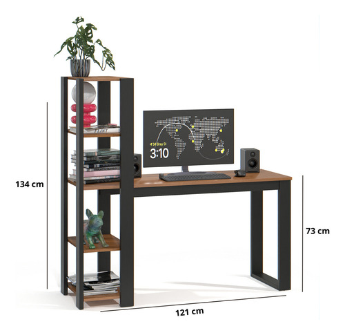 Mesa Escrivaninha Rofemar Moveis Para Trabalho E Escritório Com 5 Prateleiras Home Paris Cor Canela 1.21 m