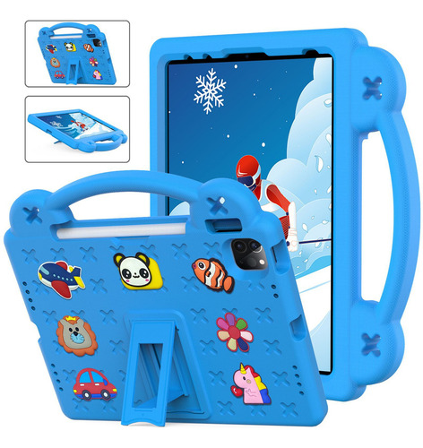 Capa Portátil Infantil Com Slot Para Caneta Para iPad Mini 6 Cor Azul Céu