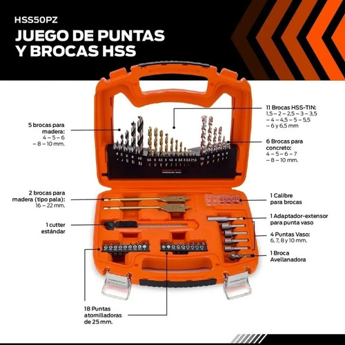 Imagen 4 de 10 de Taladro Percutor Agujereadora 500w Htp001 + 50 Mechas Brocas