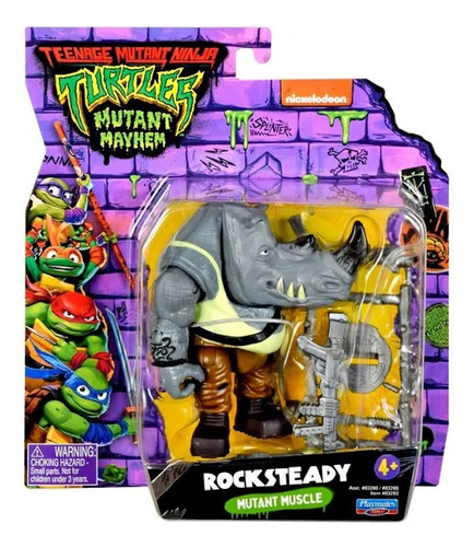 Tortugas Ninja Figura Rocksteady Con Accesorios Vulcanita