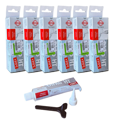 Kit C/6 Cola Silicone Cinza Motor Junta 70g Dirko Alta Temp.