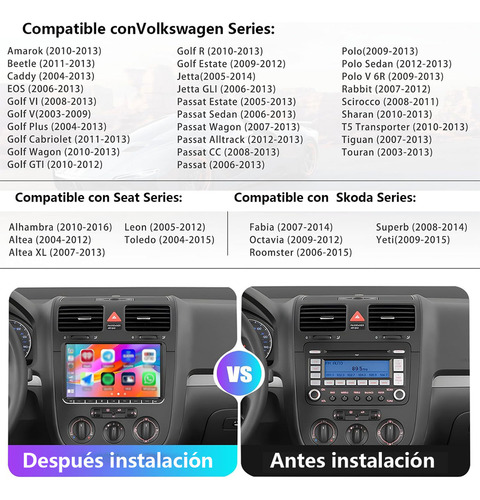 Cgq Pantalla Tactil Estereo Para Auto 2g + 32g Compatible Con Vw Polo Vento Bora Golf Jetta Mk6 Scirocco Caddy Es Sharan Touran Passat Skoda Seat
