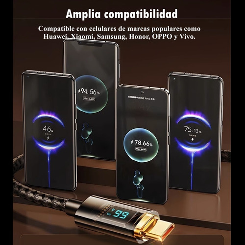 Cable Usb C Carga Rapida Con Pantalla Digital Cable Usb-a A Tipo C, Techwolf Cable De Datos Para Teléfonos Y Tabletas 1.2m