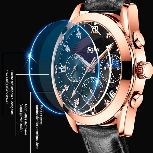 Reloj Cuero Cronometro Real Fechador Original Impermeable Color De La Correa Negro