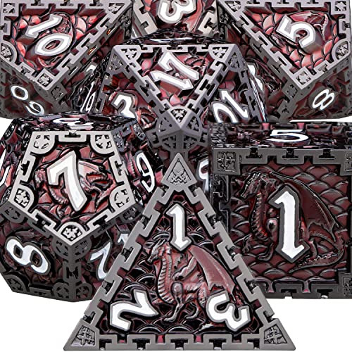 Dados Metálicos Aruohha Rojos Para Dungeons And Dragons