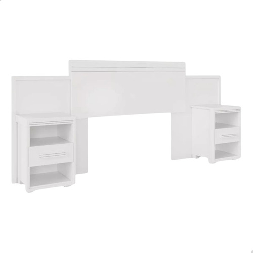 Cabeceira De Cama Ajustavel Queen Casal Com Criado Mudo 100% Mdf Gavetas Dinamarca Branco