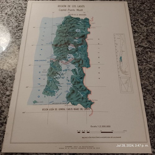 Mapa Región De Los Lagos 34x25cm. Imp. 1976 (Usado)