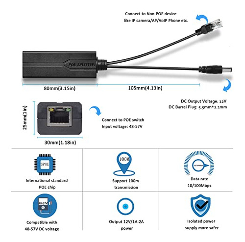 Adaptador Divisor De Alimentación Por Ethernet Bawofu Active