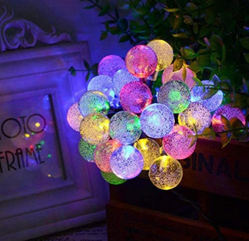 Imagen 8 de 10 de Guirnalda Led Bolitas Cristal Panel Luces Solar Multicolor