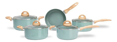 Jogo De Panelas Brinox Antiaderente Ceramic Life 5 Peças Botanika Com Indução Verde