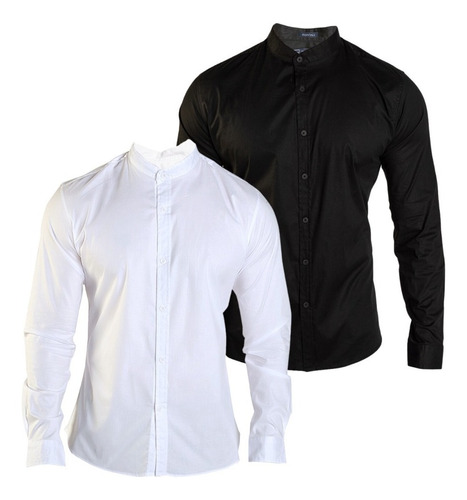 Pack 2 Camisas Cuello Mao Hombre Slim Fit Blanco Home Office