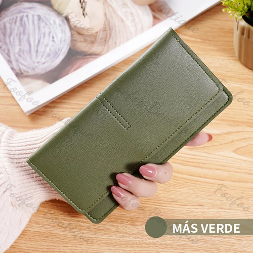 Gran Capacidad Monedero Larga De Mujer Botón De Presión Foofoo Verde