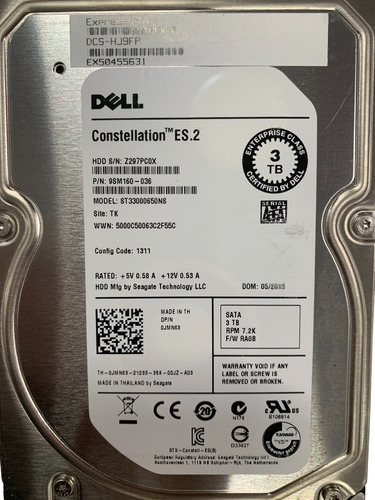 Hd Dell 3tb Sata 6 Gbps 7.2k Rpm Lff 3,5 Ds Para Servidor Prateado
