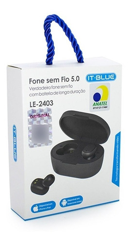 Fone De Ouvido Sem Fio 5.0 It-blue Le-2403 Cor Preto