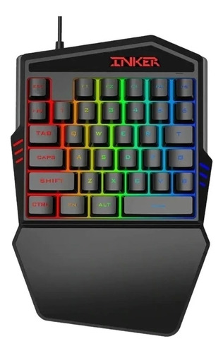 Teclado Gamer Una Mano Iluminado Led, Usb Pro Luces Color Del Teclado Negro