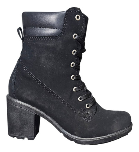 Botas Negras Urbanas Con Cordones De Tubo Medio Tipo Gamuza