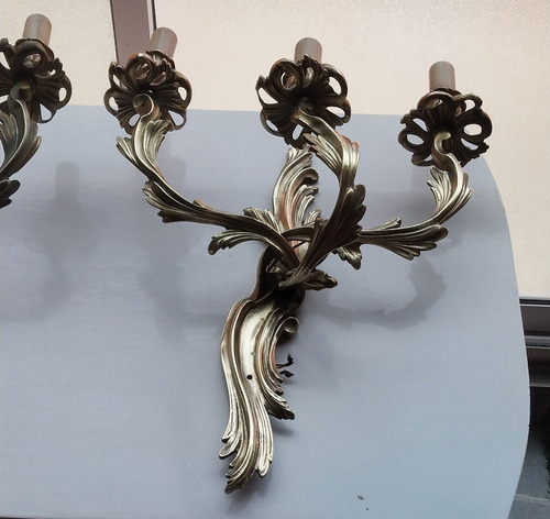 Antiguos Apliques De Pared 3 Luces Bronce Macizo Francés (Usado)