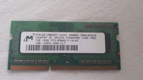Memoria Ram Ddr 3 1 Gb. Pc3-8500s Samsung Fru 43r1989 Laptop