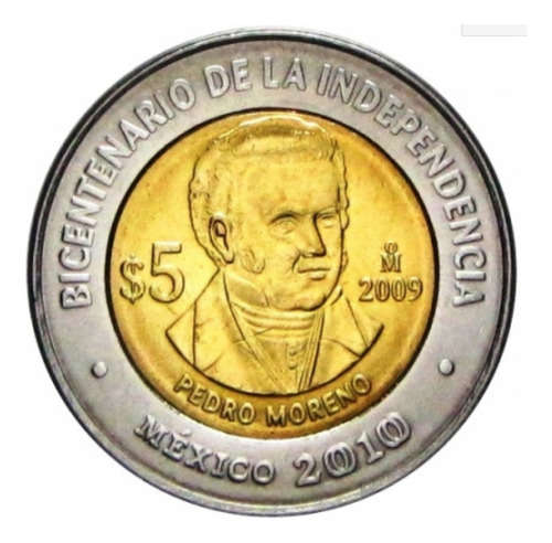 1 Moneda De 5 Pesos Conmemorativa De Pedro Moreno 