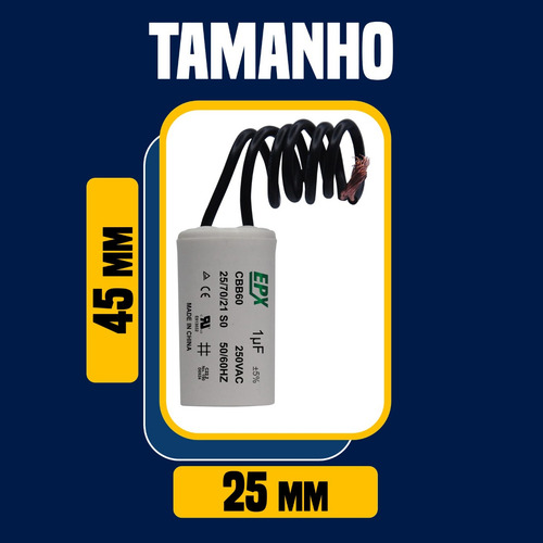 Capacitor Permanente 1uf 250v 2 Fios Cbb60 Motor Eletrico