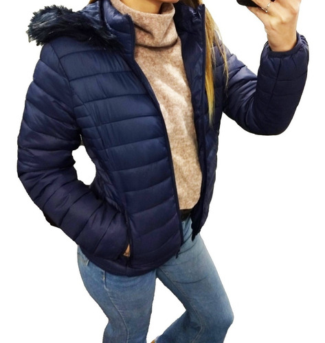 Imagen 2 de 6 de Campera Inflable Mujer Invierno Abrigada Con Piel Y Capucha