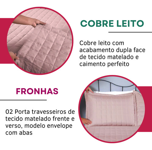 Cobre Leito Colcha Casal Padrão Matelado Dupla Face Toque Macio E Suave 400 Fios Rose