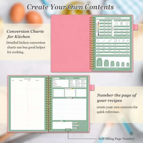 Libro de recetas para escribir en tus propias recetas, cuaderno de recetas  en blanco con pestañas para amantes de la cocina familiar, organizador de