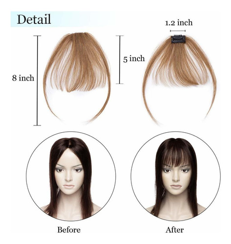 Clip Flequillo Extensiones Cabello Humano Real Marrón Claro