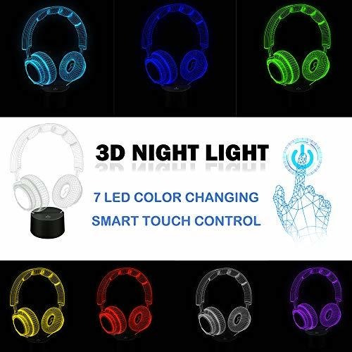 Lampara De Ilusion Diseño De Audifonos 3d Luz Led 7 Colores