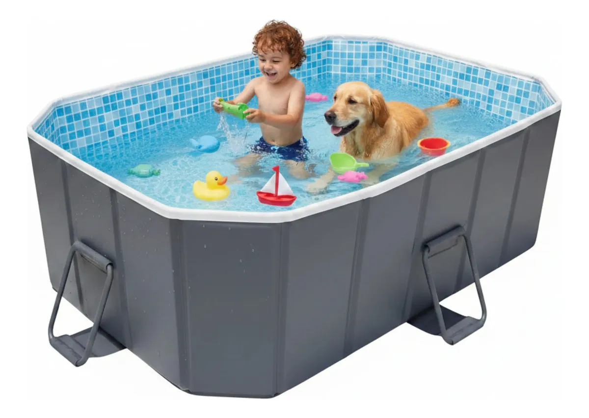 Alberca Plegable Estructural Niños Adultos Mascotas 1.30m Gris Oscuro