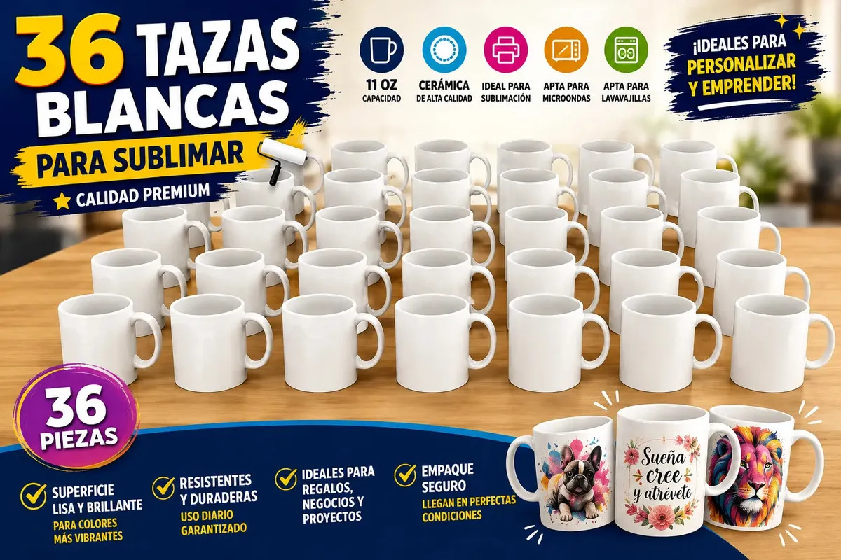 Pack 36 tazas blancas para sublimar